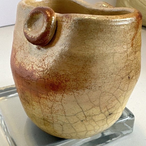 Raku Stoneware Pottery Pot Vase Signed Teri ? Orange/Copper Lava Type Glaze 3.7” - Picture 8 of 15